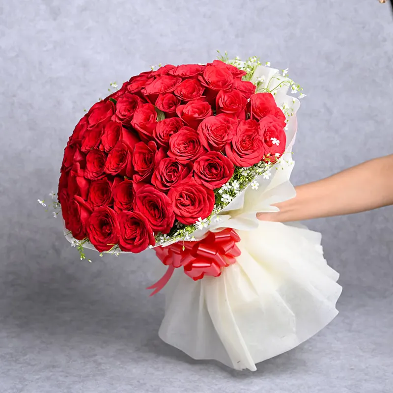 Romance in Scarlet Hues – 50 Red Roses Bouquet - Image 3